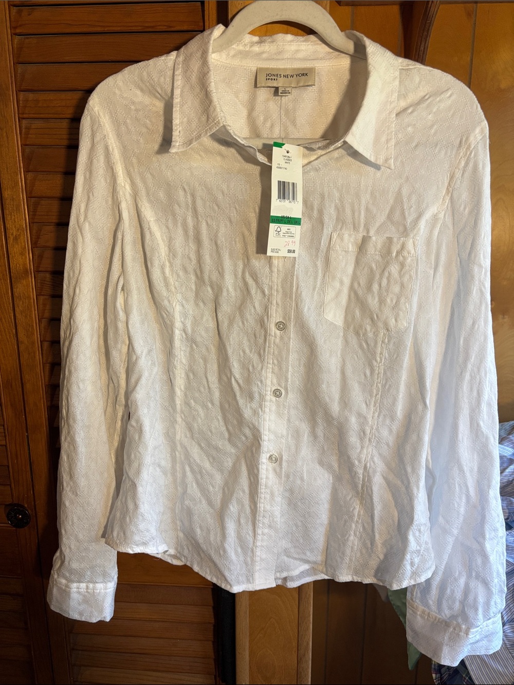 Jones New York White Textured Button-Down Shirt